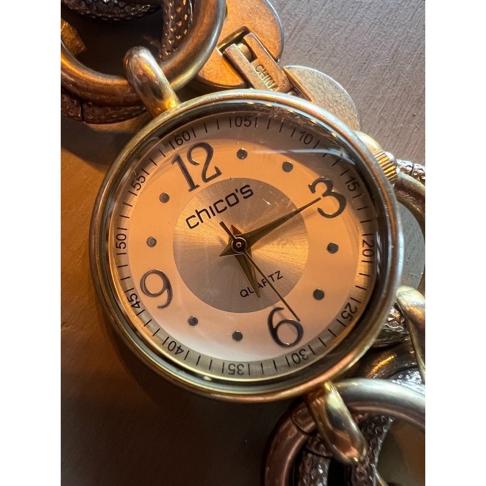 Chico's Chunky Chain Link Watch Bracelet Silver & Gold Two Tone NEEDS BATTERY